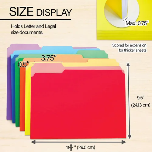 Vista 2 de BAZIC Products Carpeta de archivos de color, pestaña de corte de 1/3, carta, 6 unidades, paquete de 4 pestañas escalonadas, ajuste cajones