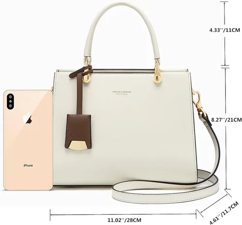 Vista 3 de Cnoles Bolso de mano de cuero de vaca para mujer, bolso de mano mediano con asa para mujer