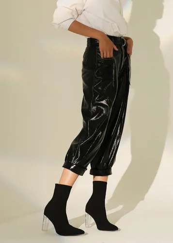 Vista 5 de Shoe'N Tale - Botas de tobillo con calcetín de punto para mujer, con punta, tacón medio transparente, fáciles de poner, botines elásticos