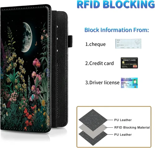 Vista 4 de Funda para chequera para hombres y mujeres, cartera de cuero RFID con ranuras para tarjetas de crédito, soporte de cheques duplicados personales