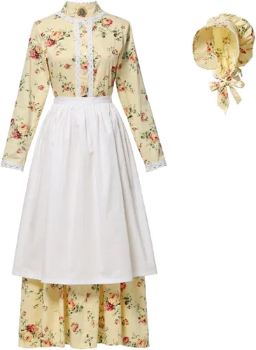 Vista 10 de GRACEART Disfraz de Pioneer Mujer Vestido de Pradera Colonial para Mujer 100% Algodón