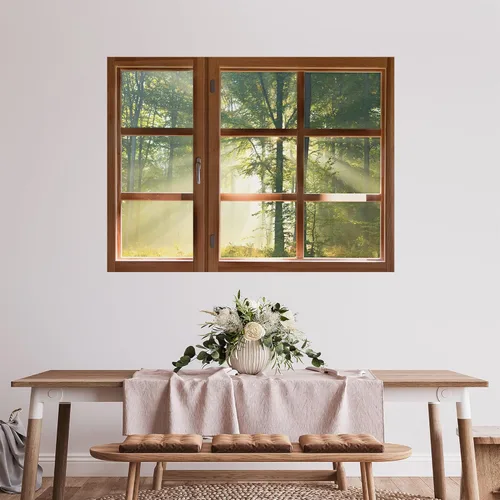 Vista 30 de SIGNWIN Adhesivo de pared removible/mural de pared para ventana, vegetación exuberante y árboles iluminados por el sol, fotografía, realismo