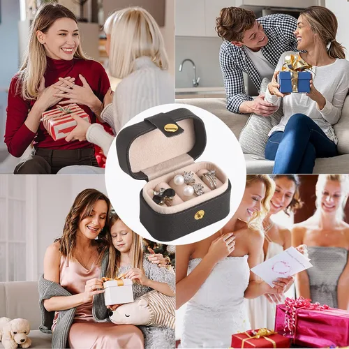 Vista 8 de CASEGRACE Pequeña caja de joyería para anillos, mini joyero de viaje, estuche de almacenamiento portátil para anillos y aretes, regalos para mujeres