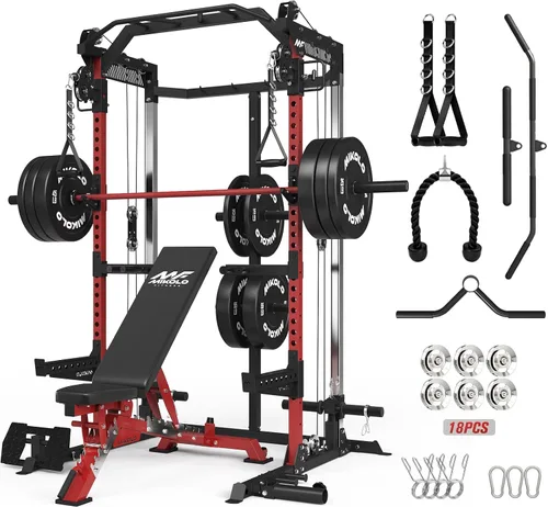 Vista 15 de Mikolo HR06 - Jaula de potencia con poleas de aluminio, estante de alimentación de 2000 libras con sistema de polea dual independiente, máquina