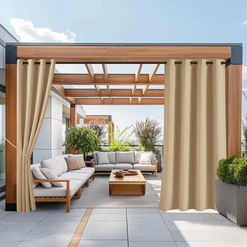 Vista 36 de NICETOWN Cortina para Exteriores para Patio Impermeable de 84 Pulgadas de Ancho, Aislamiento Térmico con Ojales Antioxidantes Bloqueo UV Cortina