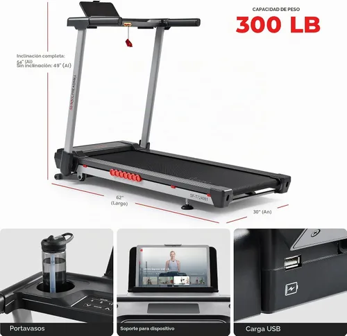 Vista 6 de Sunny Health & Fitness Smart Wi-Fi Treadmill with Auto Incline