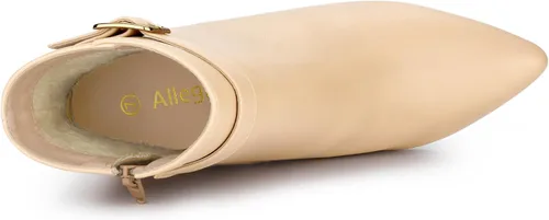 Vista 5 de Allegra K Botines de tacón decorativo con hebilla en punta para mujer