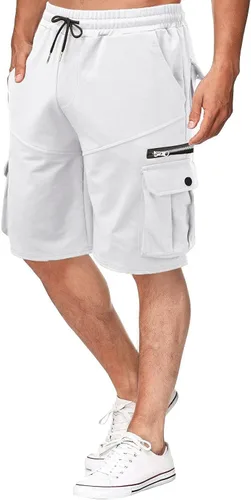Vista 2 de Mens Linen Shorts Summer Drawstring Elastic Waist Cargo Shorts Multi Pocket Standard and Big & Tall Beach Shorts