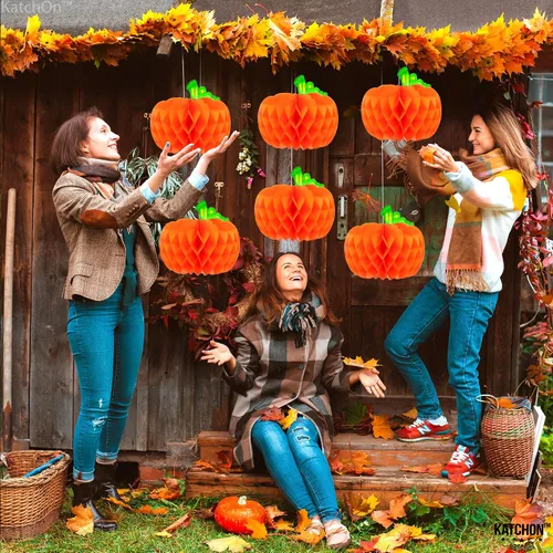 Vista 7 de KatchOn Centros de mesa de calabaza de 10 pulgadas, paquete de 6 2-Naranja