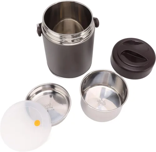 Vista 2 de Contenedor de alimentos aislado, lonchera térmica de 2 L, contenedor de alimentos aislado gris oscuro, contenedor de alimentos con aislamiento