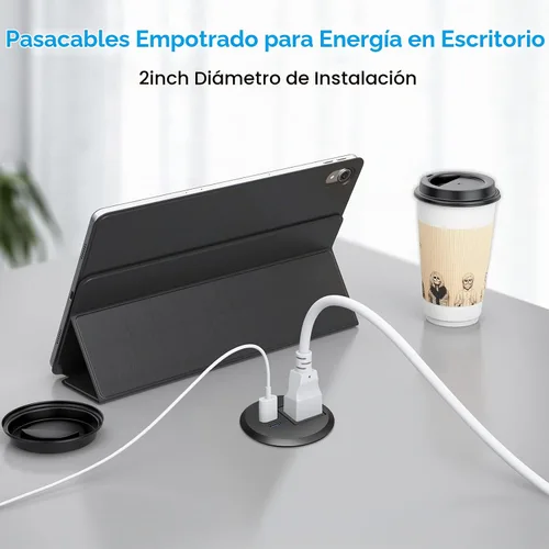 Vista 3 de Ojal de alimentación de escritorio, 2 pulgadas, estación de carga rápida USB C PD de 20 W, salida de alimentación empotrada con orificio
