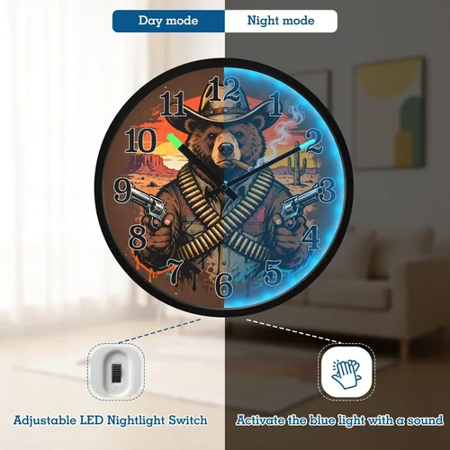 Vista 5 de Silent Non-Ticking Battery Operated Clock Luminous Voice-Activated Clocks Sunset Cowboy Beer Retro 12 Inch for Office, Home, Bathroom, Kitchen