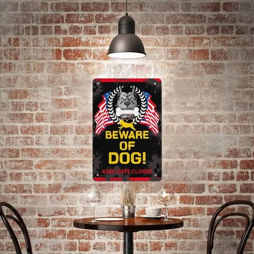 Vista 6 de BOBA BLANKET Letrero de metal con texto en inglés «Beware Of Dog» para decoración de pared, divertido cartel de arte para bar de café, 12 x 8