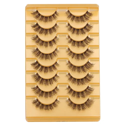 Vista 9 de Mavphnee Pestañas postizas marrones, ojo de gato, aspecto natural, extensión de pestañas rizadas D, banda transparente, pestañas marrones, pestañas