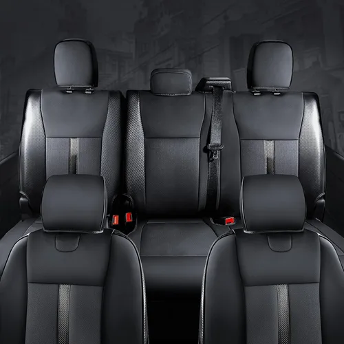 Vista 2 de Fundas de asiento de piel sintética de alta calidad para Ford F150 SuperCrew XL XLT STX (2015-2020) y F250/F350/F450 Crew Cab XL XLT (2017-2022)