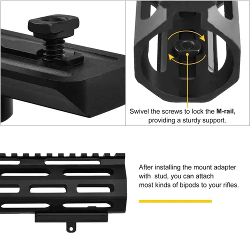 Vista 3 de CVLIFE M-Rail Adaptador de bípode Sling Stud Mount Bipod para montaje de bípode M-Rail con 4 tuercas en T, 4 tornillos y 1 llave de aluminio Negro