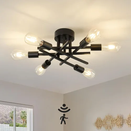 Vista 12 de ASGYISA Lámpara de Techo Semiempotrada de 8 Luces, Candelabro Sputnik de Metal Vintage Moderno Negro, Lámpara de Techo para Dormitorio Cocina