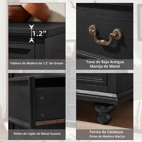 Vista 5 de Joaxswe Cómoda rústica de 4 cajones para dormitorio, cómoda rústica de 37 pulgadas de alto con 4 pies de madera maciza, organizador de armario