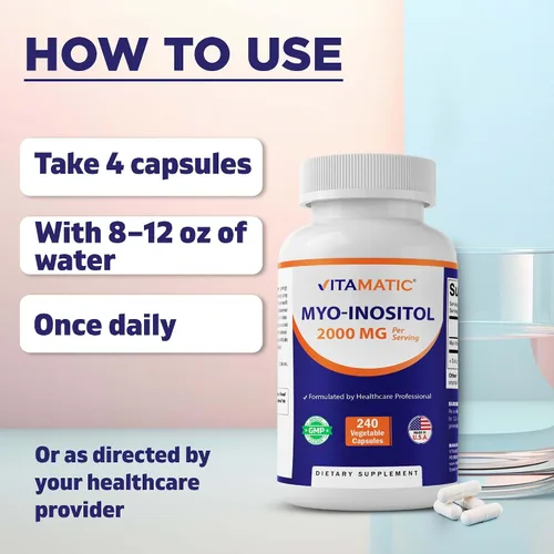 Vista 5 de Vitamatic Myo-inositol 2000 mg por porción – 240 cápsulas vegetales – 60 porciones – Sin OMG, sin gluten – Fabricado en Estados Unidos
