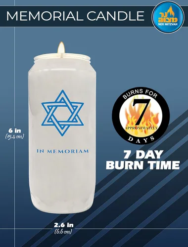 Vista 3 de Ner Mitzvah Velas conmemorativas de 7 días en tarro de plástico con estrella de David y 6 velas de pilar alto para religiosos, oración, decoración