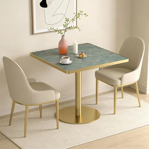 Vista 22 de SSLine - Mesa de comedor cuadrada de piedra sinterizada para 2, mesa