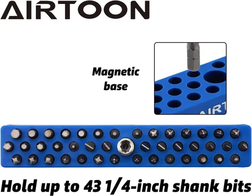 Vista 2 de 2 soportes magnéticos para puntas hexagonales de 1/4 de pulgada, almacenamiento de brocas de 43 agujeros con base magnética fuerte, organizador