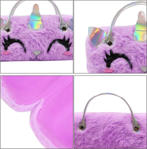 Vista 4 de BOLLEY JOSS Estuche para lentes de sol para niñas y niños con asa, lindo unicornio para gafas de sol, teñido anudado, felpa esponjosa, carcasa
