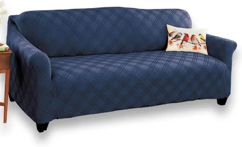 Vista 17 de Collections Etc Funda elástica para muebles de doble diamante, color azul marino, silla de ala