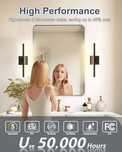 Vista 3 de Aosclex Luces de baño de 16 pulgadas sobre el espejo, giratorias, 12 W, 1080 lúmenes, 5CCT, ajustables (2700 K a 6000 K), lámparas LED regulables