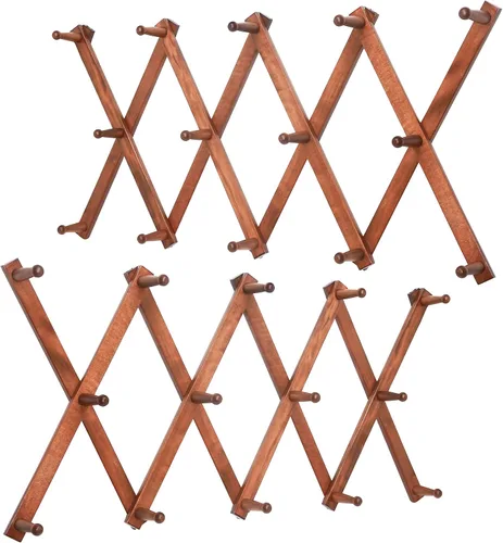 Vista 10 de WEBI Perchero de Pared Acordeón, Perchero de Sombreros de Madera Expandible para Perchero de Abrigos Montado en Pared, Soporte de Ganchos Acordeón