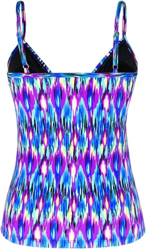 Vista 4 de Hilor Tankini para mujer con volantes fruncidos y cuello en V