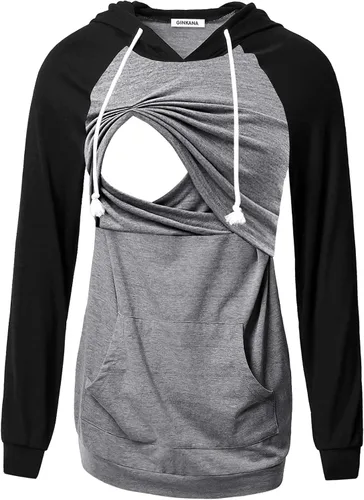 Vista 131 de GINKANA Sudadera con capucha para mujer, manga larga, lactancia materna, ropa casual