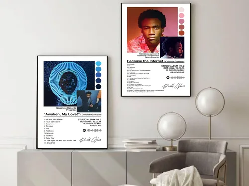 Vista 4 de BATWHO Un set de 2 pósteres de Childish Gambino Awaken My Love Because The Internet en lienzo para pared sin marco: 30x45cm(12x18pulgadas)