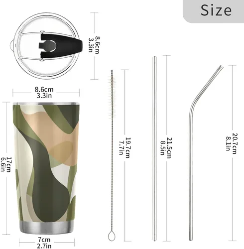 Vista 3 de Camouflage Green White Stainless Steel vacuum insulated water bottle Leak-proof Lid and Straw 20oz travel coffee mug for travel reusable vacuum