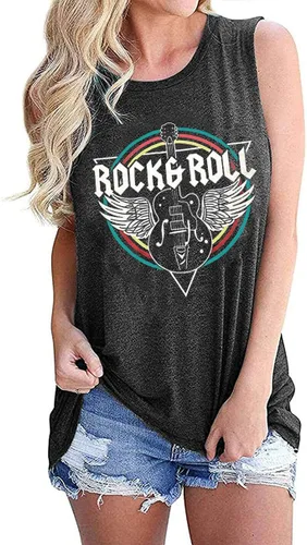 Vista 3 de Camiseta sin mangas de Rock & Roll para mujer, camisetas de música country vintage, camisetas de banda de concierto de rock, camisetas de verano sin