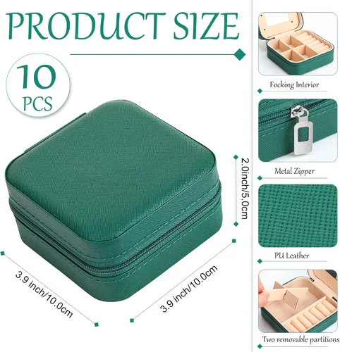 Vista 2 de Joyero de viaje de 10 piezas, cajas de regalo de dama de honor, organizador de viaje con espejo, caja pequeña de joyería, mini caja organizadora