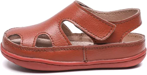Vista 4 de DADAWEN - Sandalias de pescador con correa de cuero para niña y niño (bebé, niño pequeño, niño grande)