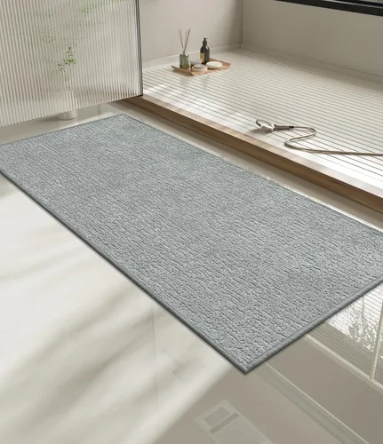 Vista 30 de Chakme Juego de 2 alfombras de baño ultrafinas, absorbentes, antideslizantes, lavables a máquina, color negro, 17 x 24 pulgadas / 17 x 30 pulgadas
