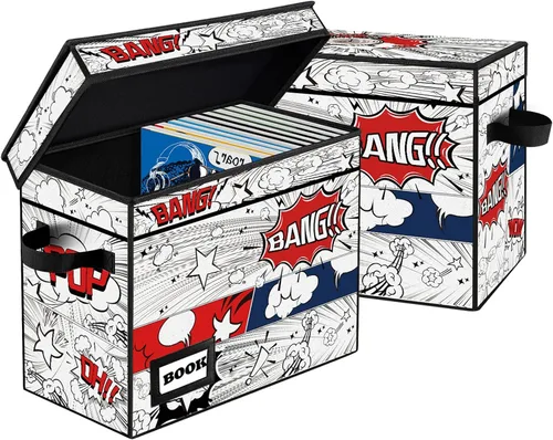Vista 37 de Caja de Almacenamiento de Cómics, 15.8" X 7.8" X 11.8", Resistente Plegable Contiene 160-180 Cómics Contenedor Organizador Estante