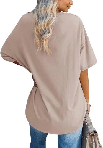 Vista 2 de Fazortev Camisetas de gran tamaño para mujer con gráficos de Los Ángeles California, de media manga, sueltas, casuales, túnica