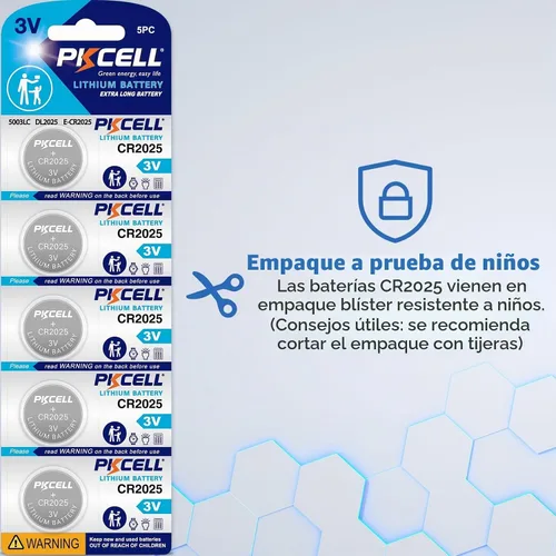 Vista 6 de PKCELL CR2025 - Batería de litio CR2025 de 3 V, paquete de 10