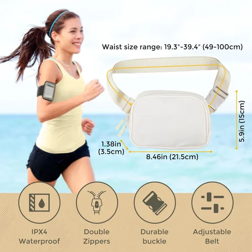 Vista 5 de ProCase Riñonera mejorada para hombres y mujeres, a la moda, impermeable, para correr, con correa resistente ajustable y doble cremallera