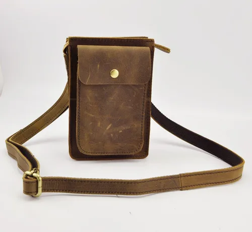 Vista 2 de Leaokuu Bolso de hombro para hombre de cuero de moda de diseñador casual mensajero organizador de la caza Fanny cintura cinturón bolsa paquete