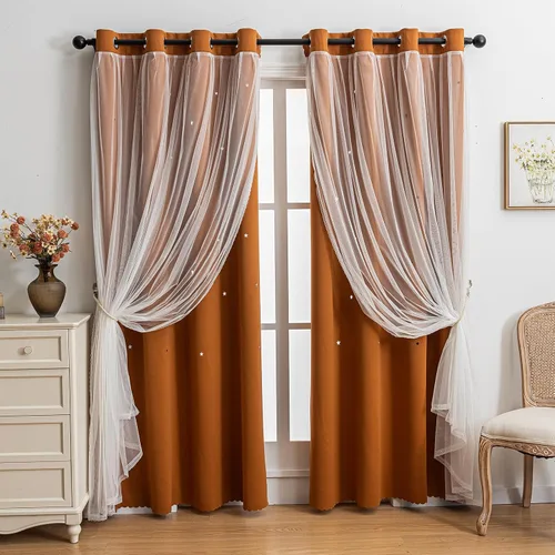 Vista 51 de indistar Cortinas opacas con recortes de estrellas para dormitorio de niña, cortinas de oscurecimiento para habitación de bebé, cortinas