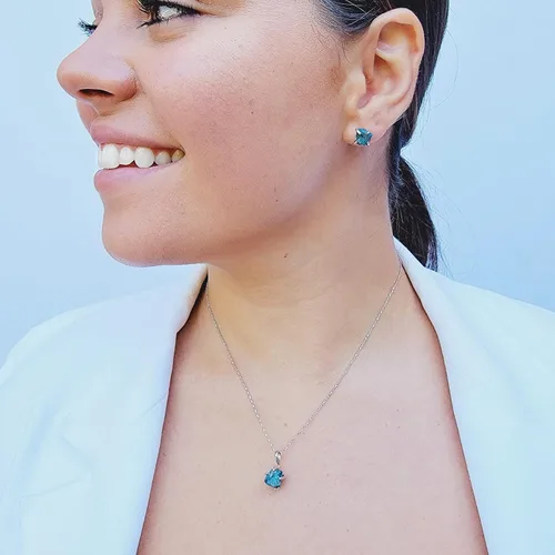 Vista 109 de Juego de joyas de piedras preciosas crudas reales con plata de ley 925 chapada en oro real, collar y aretes de piedra natal, regalo para ella por