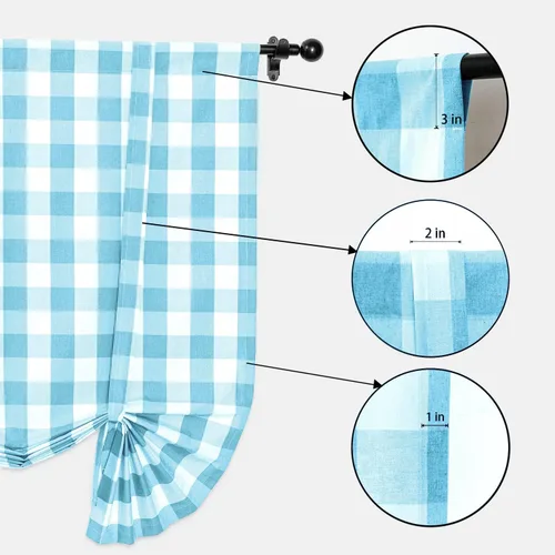 Vista 226 de Cenefas de cortina para ventana de 16 pulgadas de largo, 2 paneles de cuadros búfalo, cortinas pequeñas con bolsillo para barra, estilo clásico
