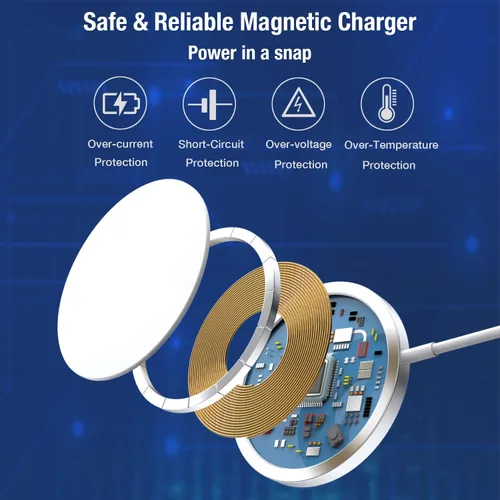 Vista 5 de Cargador inalámbrico magnético para iPhone, almohadilla de carga MagSafe USB C de 15 W, cable de carga magnética rápida tipo C de 3.3 pies
