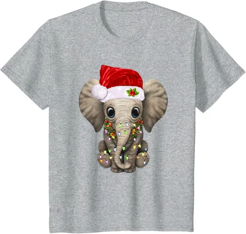 Vista 47 de Lindo elefante de Navidad luz divertido elefante amante de Navidad regalo camiseta Negro