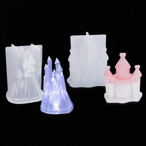 Vista 8 de iSuperb Moldes de silicona de 2 estilos para resina 3D Dream Castle, moldes de resina de cristal epoxi para candelabros de jabón, arcilla 2 Castillo