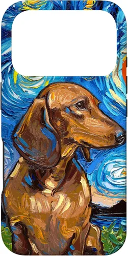 Vista 30 de Aja - Carcasa para iPhone 17 de pelo corto marrón con diseño de perro de noche estrellada Doxie